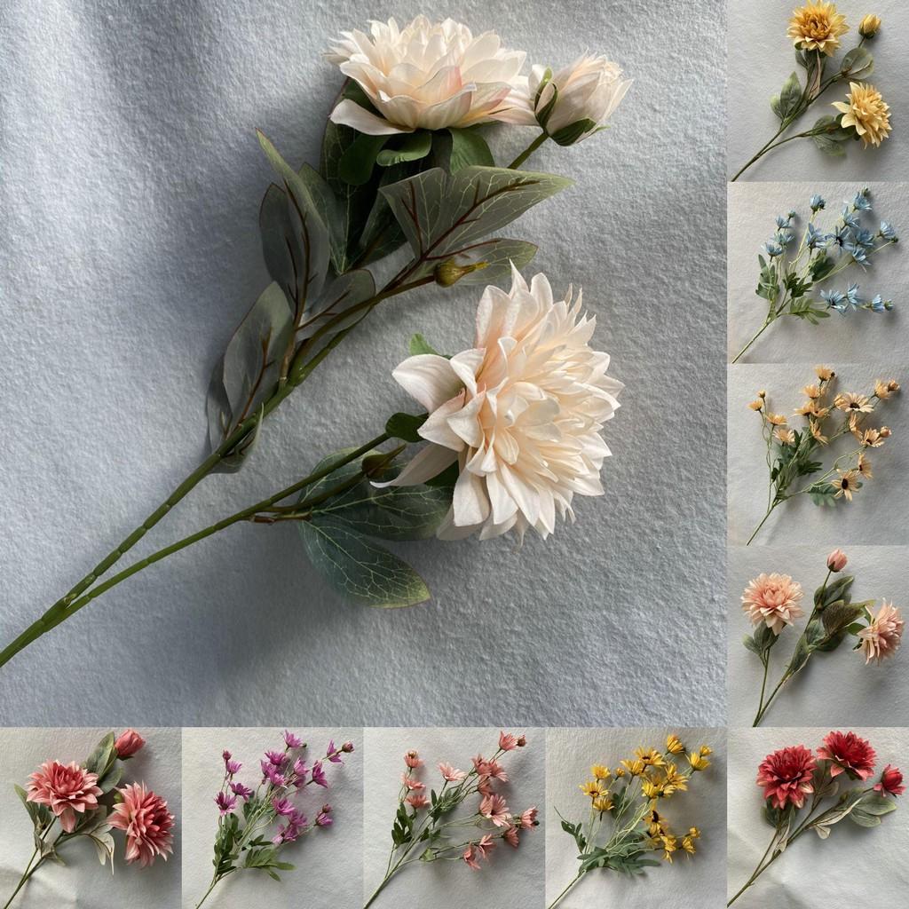 Artificial 3 Head Dahlia Chrysanthemum Bouquet For Wedding Floral Home Decor