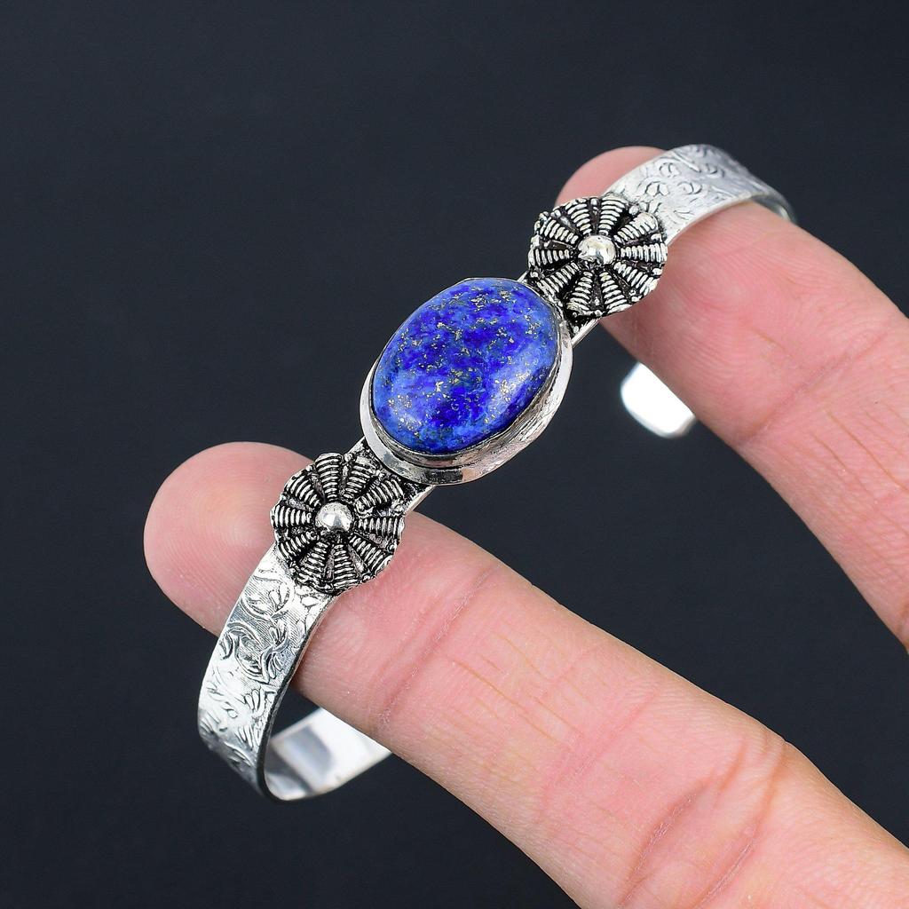 Halloween Deal September Natural Lapis Lazuli Bangle Jewelry 925 Sterling Silver