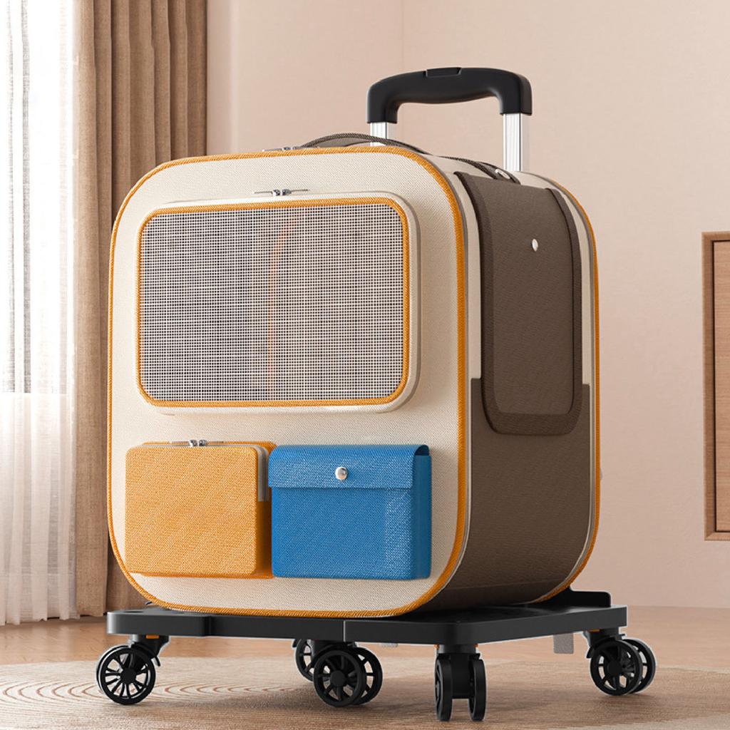 Pet Carrier Backpack with Wheels 2 in 1 Breathable Window Large Capacity Portable Rolling Cat Dog Carrier Bag for Travel