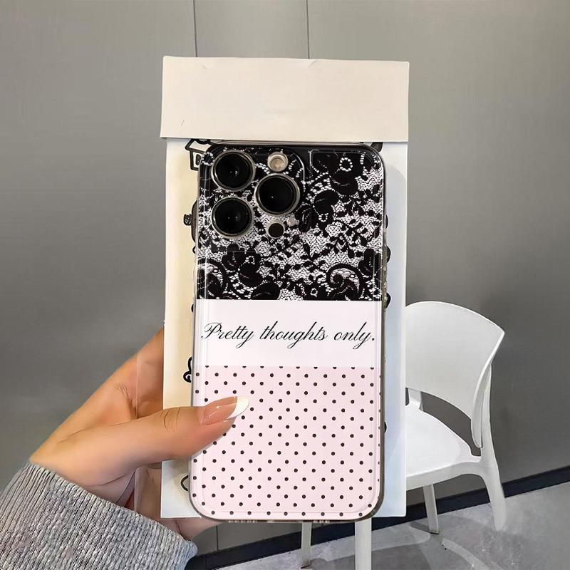 Black Lace White Lily Flower Print Clear Phone Case for iPhone 17 Pro Max 16 15 Pro 14 13 12 11 XR 17Air 16 Plus Silicone Cover