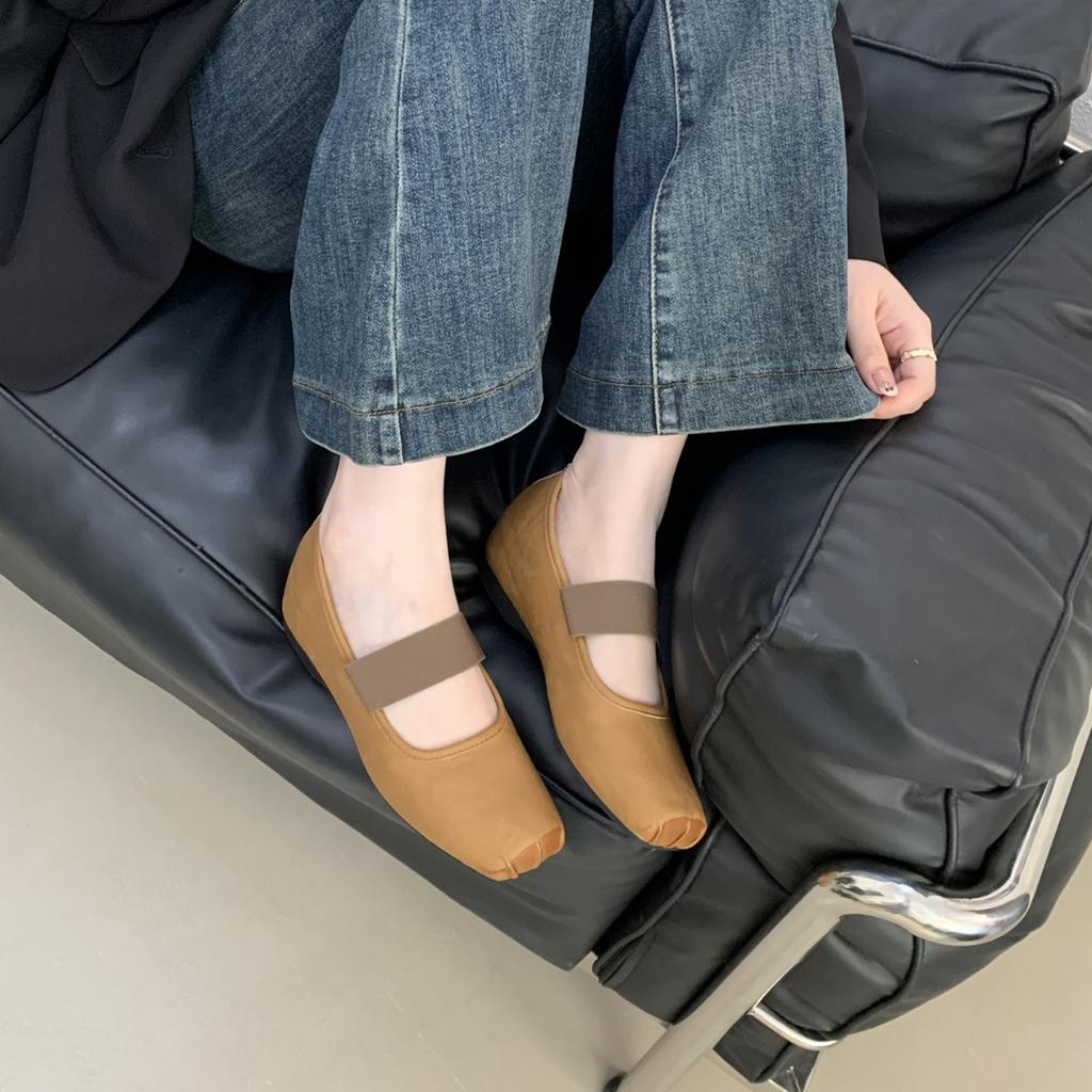 2025 New Autumn and Winter Square Head with Elastic Band Soft Sole Ballet Bean Inner Height Increase Pregnant Women's Single Shoes