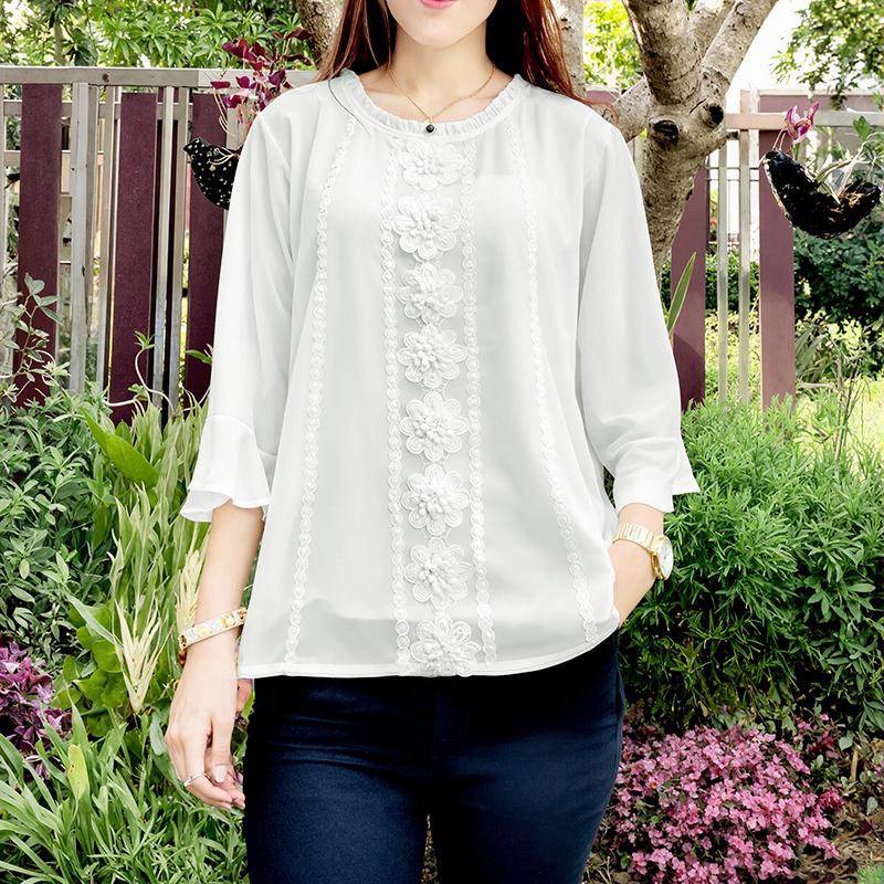

ZANZEA Women Casual Round Neck 3/4 Sleeve Patchwork Loose Blouse S белый