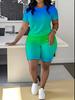 Leopard Print Splicing Women's Casual Suit Short-sleeved Shorts 1D Digital Flower Printing Fashion T-shirt Set