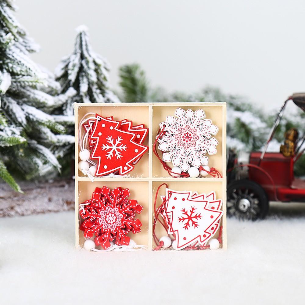 Wooden Christmas Tree Pendants Set - Elk Snowflake Star Tree Pendants for Xmas Decor Xmas Tree Hanging Christmas Decor