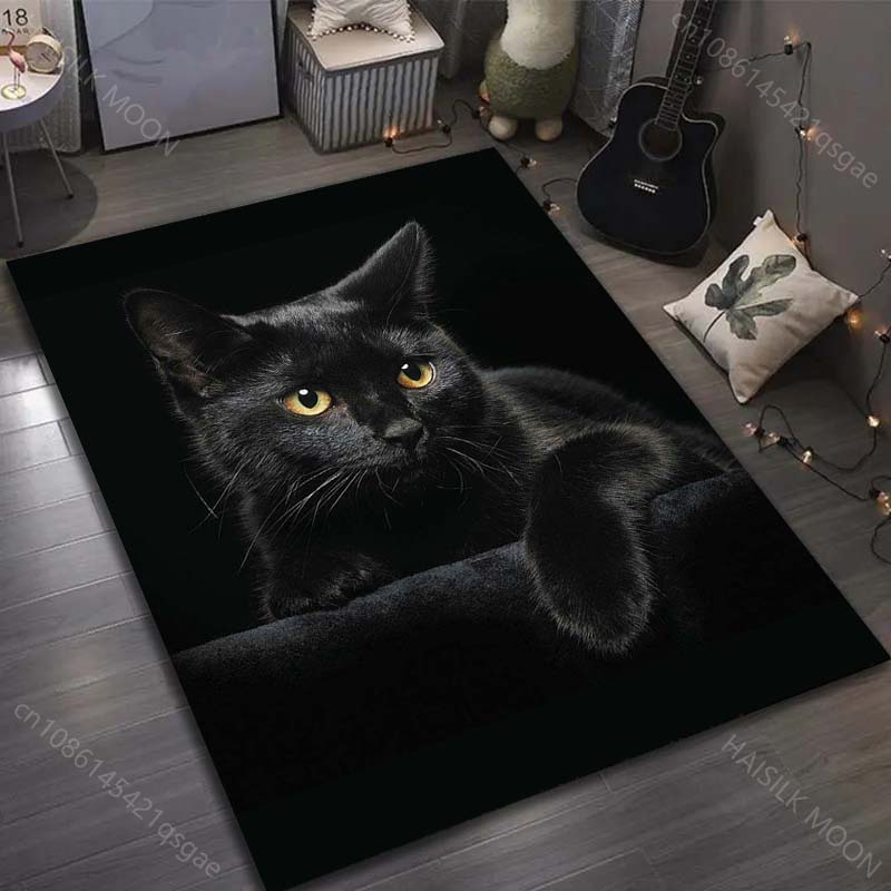 Cute Black Cat Print Carpet for Living Room Bedroom Bedside Sofa Floor Mat Modern Home Decor Aisle Corridor Area Rug