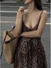 Spicy Leopard Print Backless V-Neck Spaghetti Strap Summer Dress - Elegant and Slim Fit