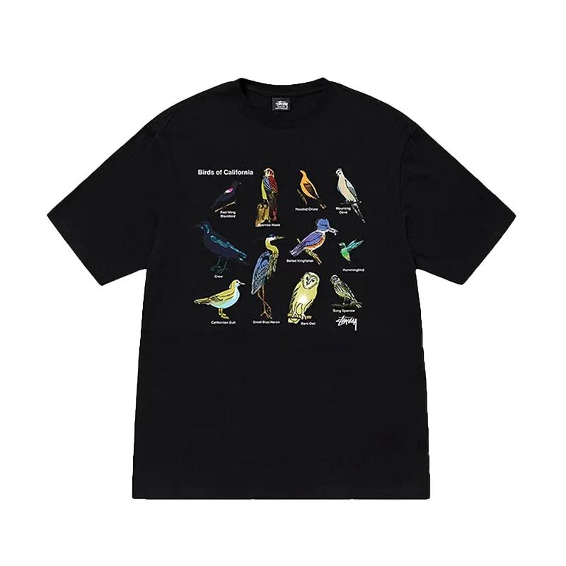 Round Neck Cotton Short Sleeve T-Shirt Creative Bird Print Shirt Explosive Fashion Harajuku Unisex Graphic T Shirts Oversized