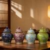 Chinese Ceramic Tea Leaf Airtight Jar with Enamel-painted General Jar Decoration High-end Candy and Coffee Beans Storage Bottle