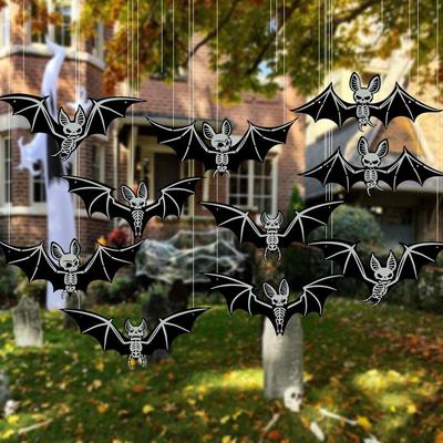 10pcs Halloween Glowing Hanging Bats PP Material Realistic 3D Bats Decorations Horror Theme Glow-in-the-Dark Bats Outdoor Decor