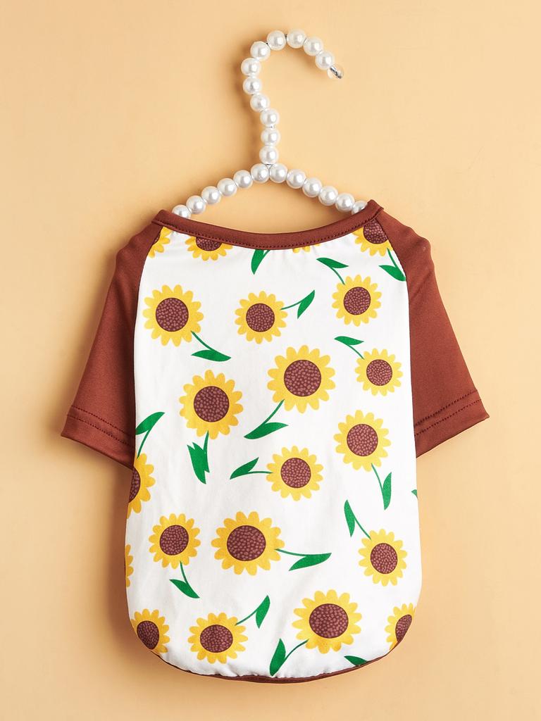 Hunde-T-Shirts mit Sonnenblumen-/Fuchs-Baum-Drucken, trendige tägliche Welpenkleidung für kleine Hunde, Katzen, Outdoor-Kostümparty-Outfits