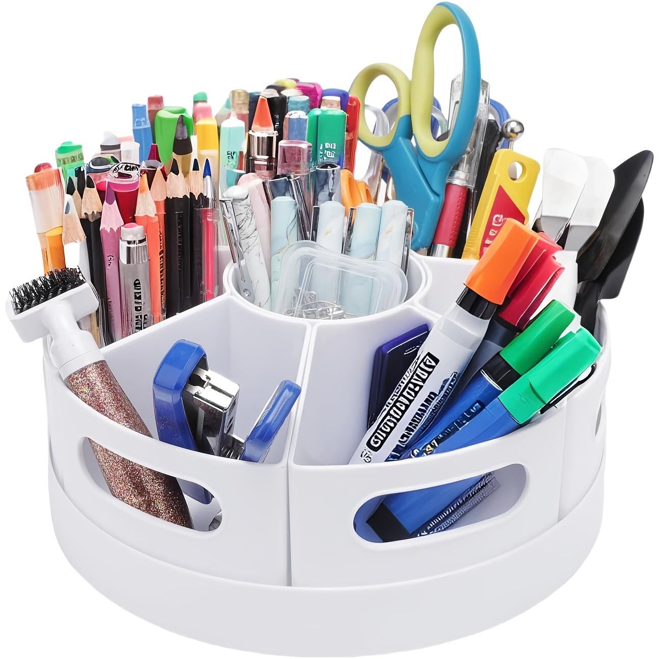 

Вращающийся на 360° акриловый настольный органайзер с 7 съемными отделениями, многосекционный держатель для маркеров и ручек для офисных принадлежностей, хранения художественных материалов, цветные канцелярские товары белый