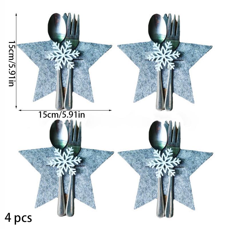 4pcs Christmas Knife And Fork Holder Elk Xmas Tree Cutlery Bag Pocket Non-woven Fabric Tableware Organizer Table Decoration