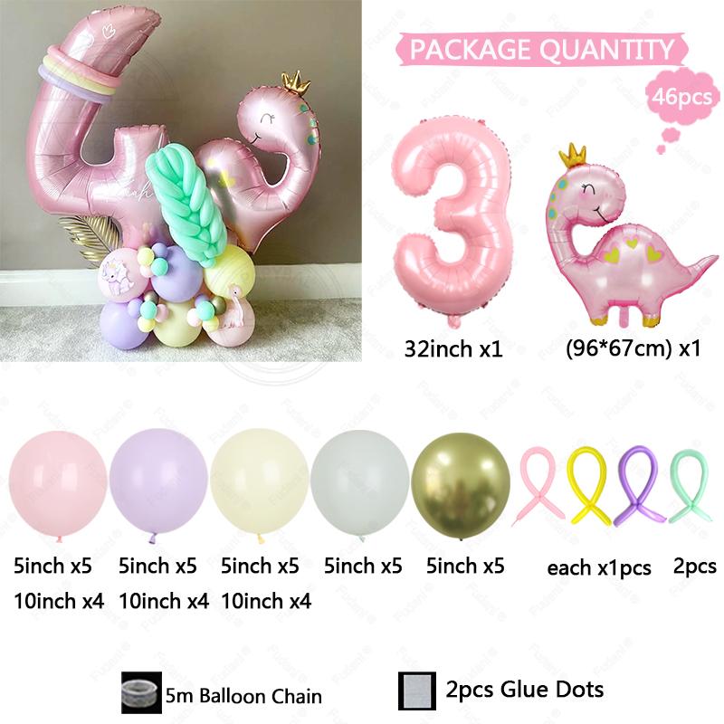 

46pcs Crown Dinosaur Balloon Pink Number Birthday Balloon Set Macaron Balloon Festive Party Decoration Children s Surprise Gift other