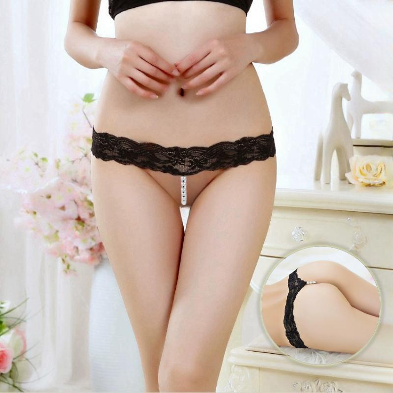 Sexy Pearl Massasje G-Strings Dame Thong Tynn Stropp Truser T Bukser Lav midje Beaded Briefs