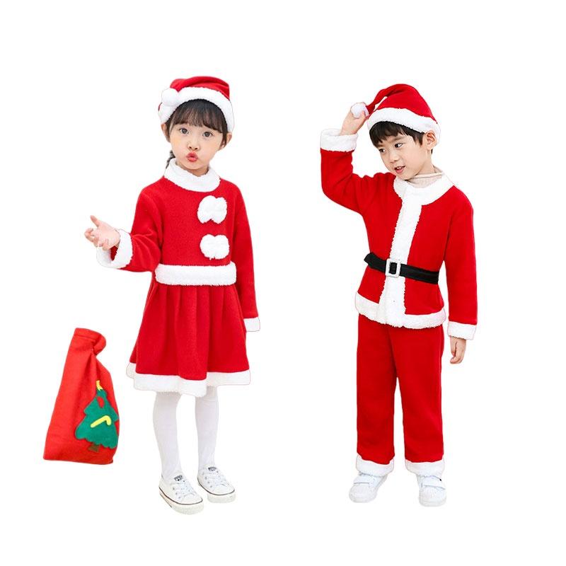 Unisex Children's Christmas Clothing High-quality Polyester Fiber Santa Claus Costume For Performances Available In Both Boys And Girls Styles