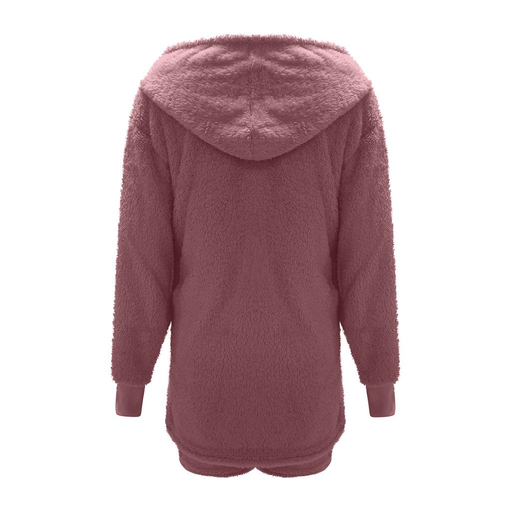 Women's Casual Solid Color Drawstring Plush Vest Shorts Coat Three Piece Suit