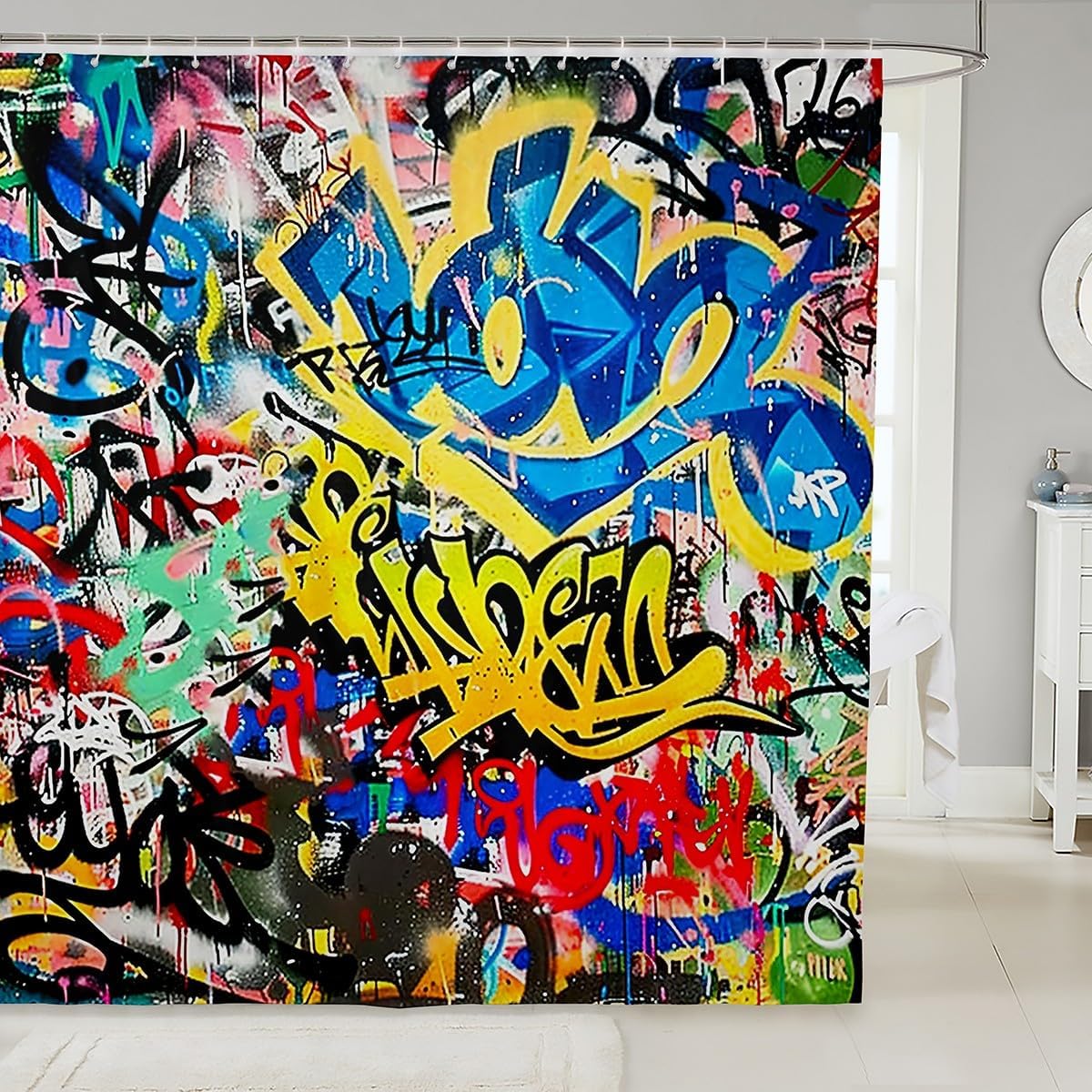 

Abstract Graffiti Shower Curtains,Colorful Hip Hop Painting Bath Curtain,Modern Cool Hand Draw Waterproof Fabric Curtain With W60H190(CM)-1 Pcs