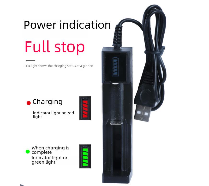 USB Single-Slot batterilader for 18650, 16340, 14500, 26650, 18500, 3,7V