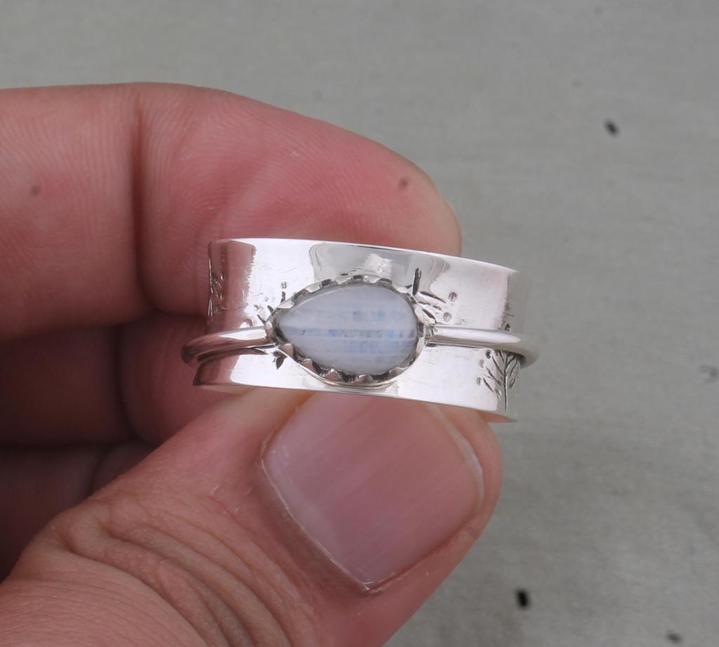 Rainbow Moonstone Spinner Rings, 925 Sterling Solid Silver Spinner Rings, Handmade Spinner Ring, Blue Fire Gemstone Spinner Ring