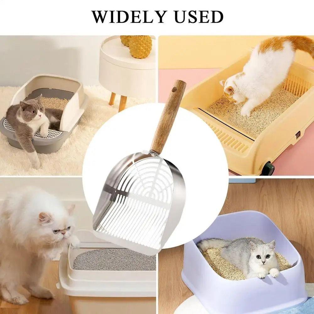 Stainless Steel Cat Litter Scoop Long Wood Handle Toilet Garbage Picker  Cleaning Tool