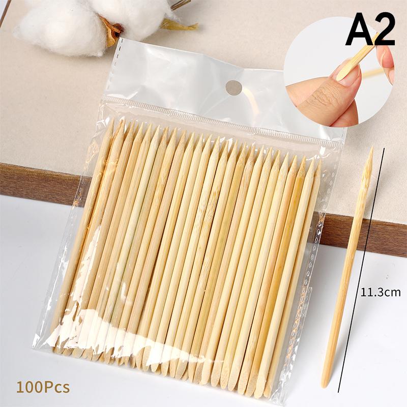 100Pcs Orange Wood Cuticle Sticks Set Double Headed Forks Nail Manicure Tools 5 Sizes Cuticle Pusher Remove Tool