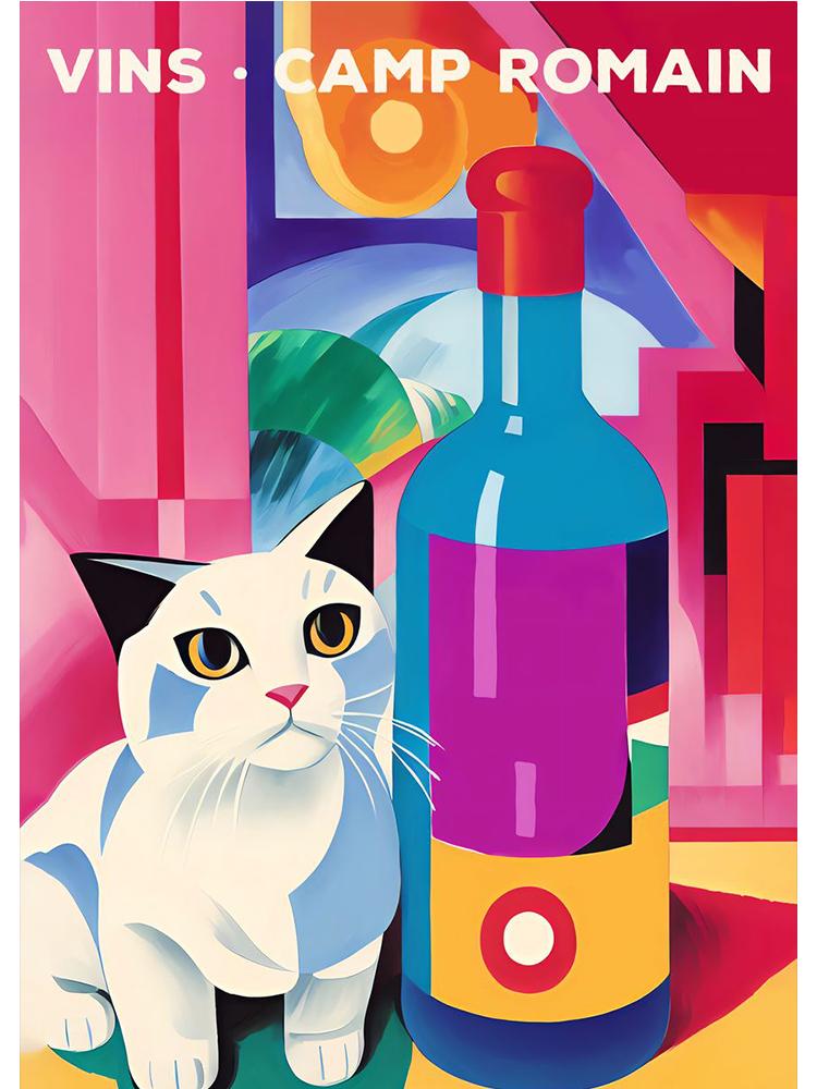 Retro Wein und Jazz Sommer Festival Poster Leinwand Malerei abstrakte Katzen trinken Wandkunst für moderne Wohnzimmer Home Decor