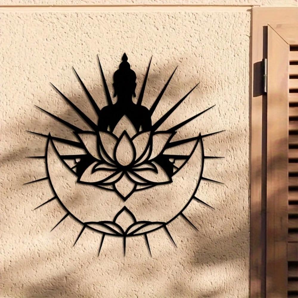 Arte da Parete in Metallo Fiore di Loto Sole Decorazione Spirituale per la Casa Soggiorno Giardino Balcone Regalo