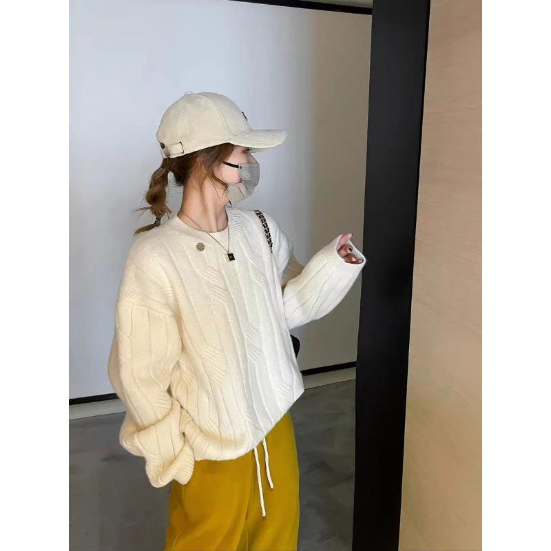 

Свитер крупной вязки женский осенне-зимний новый ленивый ветер утолщенный свободный ретро пуловер женский топ One Size