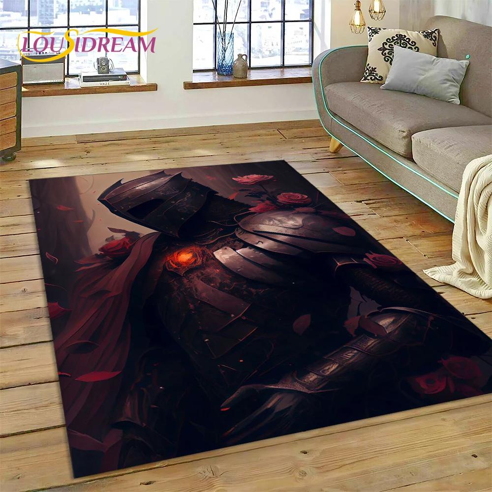 Cartoon 3D Crusaders Templar Black Knight  Carpet Rug for Home Living Room Bedroom Sofa Doormat Decor,Kids Area Rug Non-slip Mat