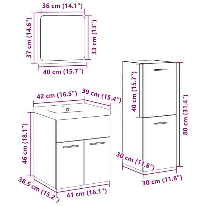 VidaXL Bathroom Furniture Set 4 Pcs Concrete Grey 3324882