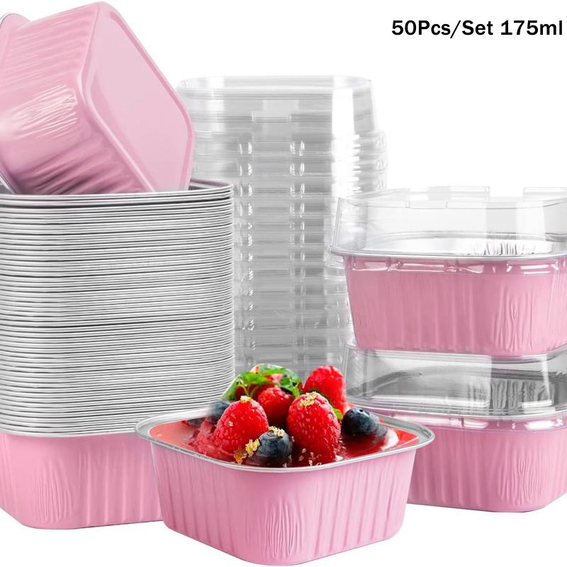 50 Pcs Aluminum Foil Baking Pans Rectangle Cake Cup With Lids Heat Resistant Mini Loaf Pans For Baking Kitchen Accessories
