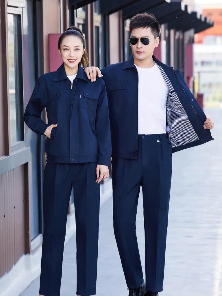 Herr Dubbellagers Arbetsklädesset i Ren Bomull - Enfärgat, Förtjockad Kostym för Svetsning, Kolbrytning, Höst & Vinter.