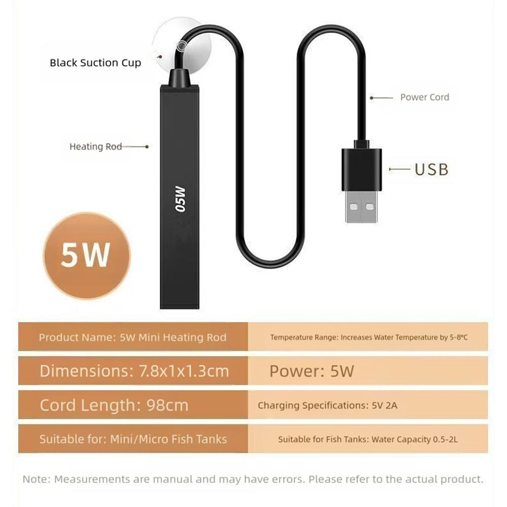 

Aquarium Setup Fish Tank Heater Temperature Range 5-12 USB Powered Fish Tank Compatibility Gradual Heating Process