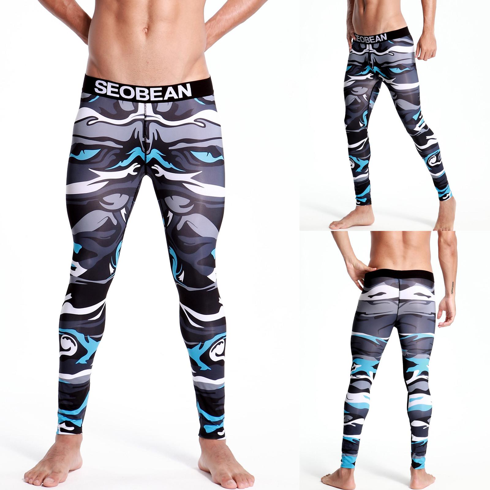 Мужские хлопковые дышащие спортивные леггинсы с принтом, термобелье Long Johns, брюки XXL
