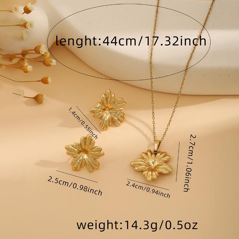 European and American Exquisite Irregular Luxury Creative Polygonal Geometric Leaf Texture Flower Love Earrings Necklace Set