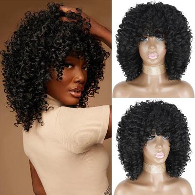 Parrucca riccia afro crespa con frangia Parrucche sintetiche corte per donne nere Capelli biondi neri senza colla per cosplay