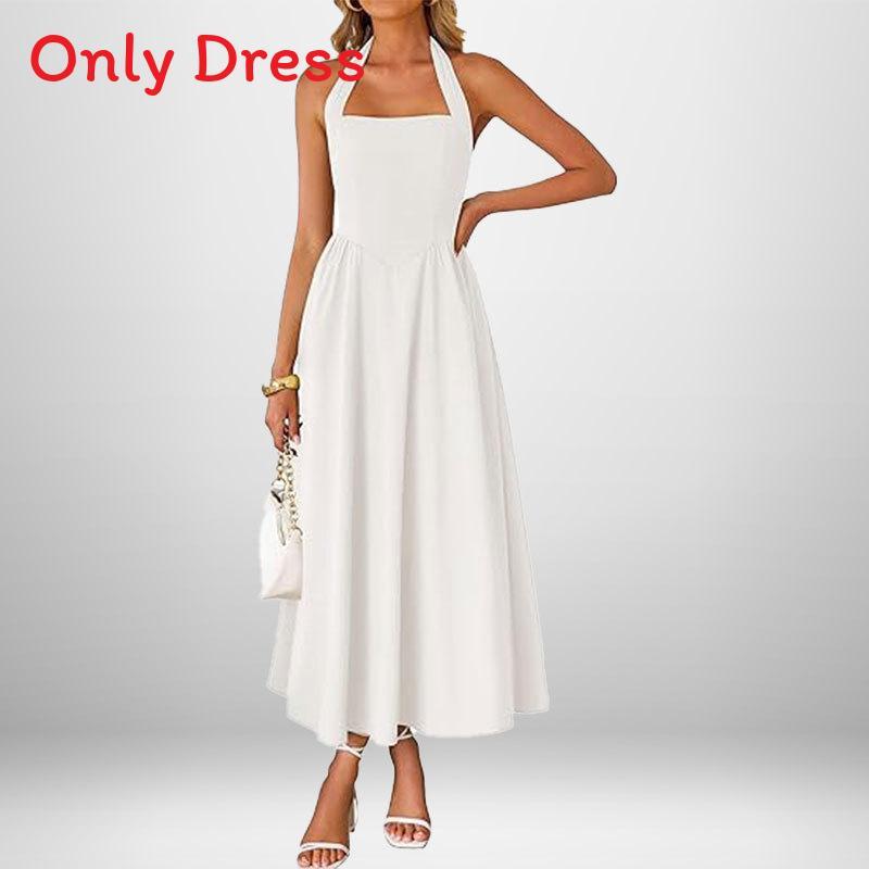Polyester Sleeveless Backless Dress With Ties For Casual Spring Office Wear