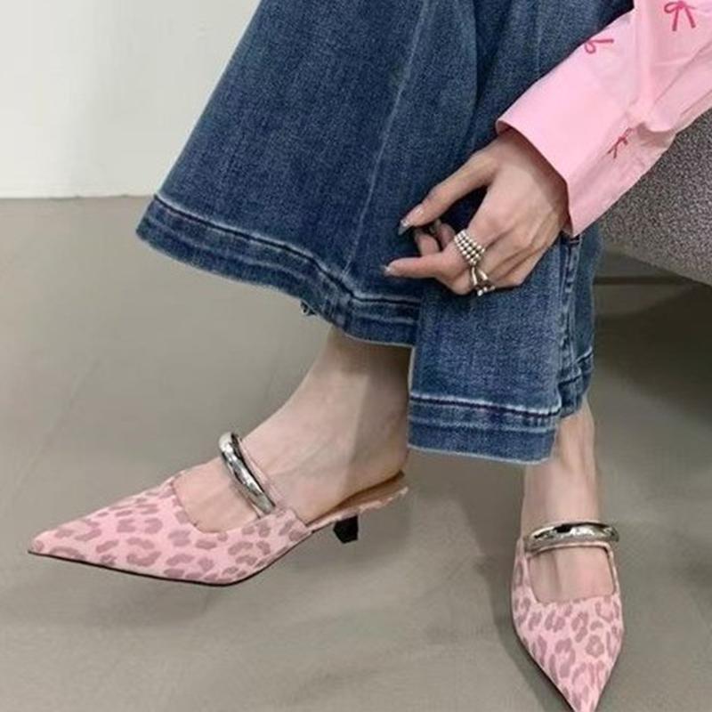 

Леопардовые женские туфли-лодочки с острым носком, элегантная обувь на каблуке, повседневные туфли-слингбэки, женские уютные сандалии, летняя обувь 2025 для леди 39 леопардовый