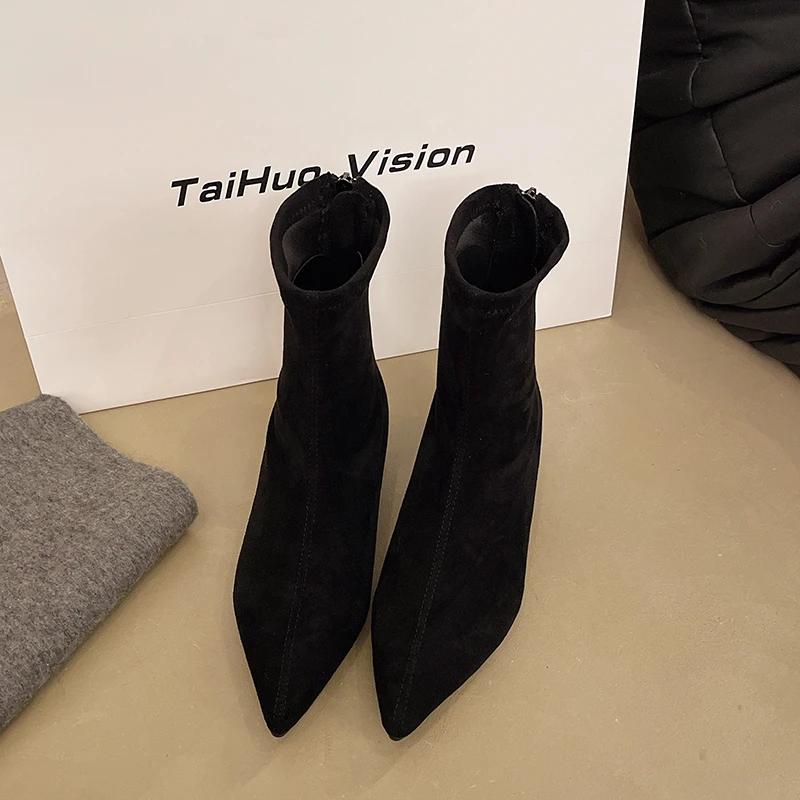 Mode 2025 Herbst Winter Spitz Zehen Knöchel Stiefel Damen Designer Vintage Dünne Niedrige Absatz Schuhe Modern Kurze Botas Zapatos De Mujer