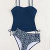 2 Piece Conservative Athletic Bikini Set Spaghetti Strap Drawstring Side Leopard Print Tummy Control Summer Beach Bathing Suit Swimwear