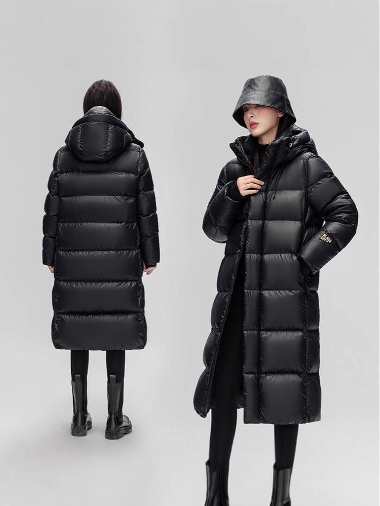 Black Gold Women's Long Goose Down Jacket 2025: Thick Winter Coat, Over-Knee, Unisex Couple Style.