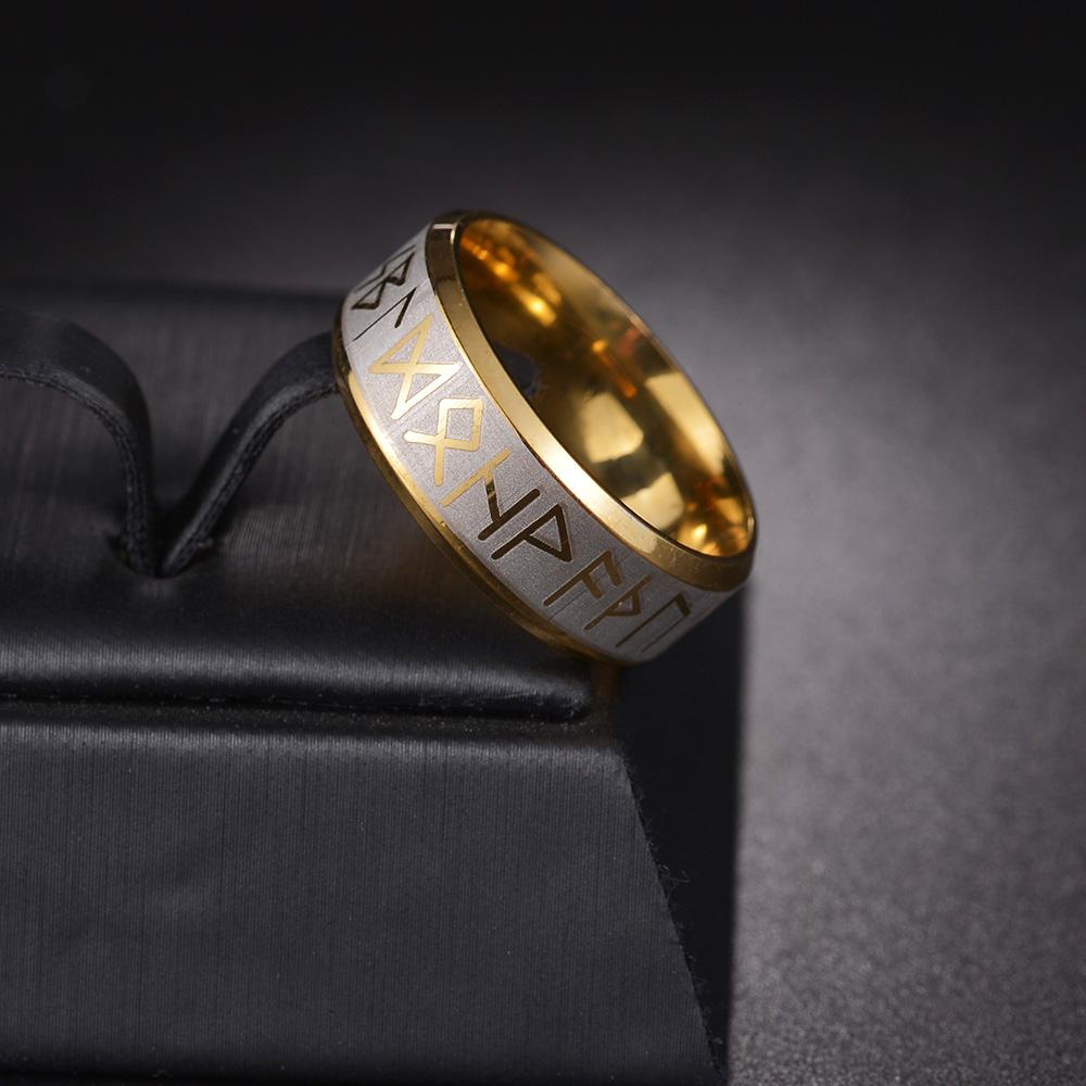 HERRE Ring Rustfritt Stål Mote Stil HERRE Dobbel Bokstav Rune Ord Odin Norse Viking Amulet RETRO Ringer Smykker