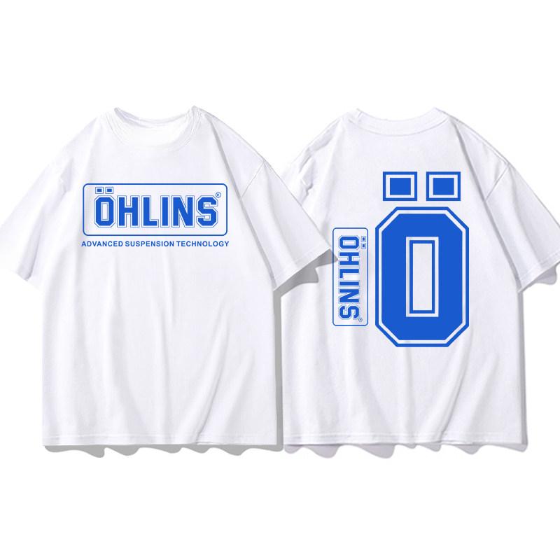 Best Ohlins White Tshirt Collection Motorcycle Shock Absorber Print Short Sleeve Tshirt Racing Fan Clothes