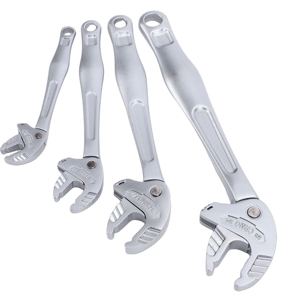 4Pcs Self Adjusting Wrench Self Tightening Ratchet Adjustable Wrenches Set 7 10 10 13 13 16 16 19mm Silver for Pipe