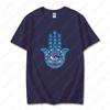 Blue Hamsa Hand Spiritual Protection Cotton Tops for Men Women Namaste Mandala Graphic Regular Short Sleeve Funny Casual Tshirt