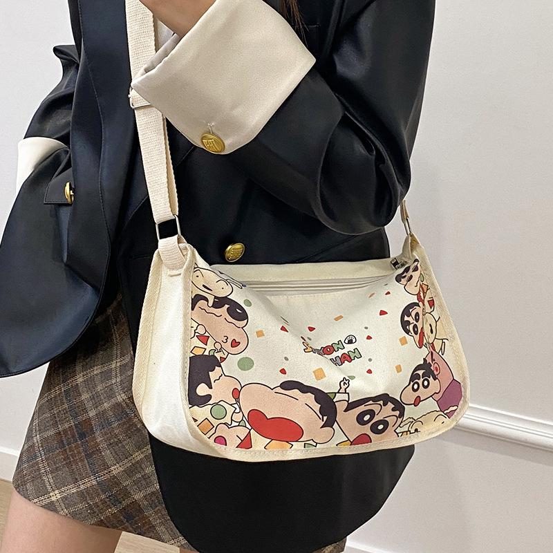 Versatile cartoon animation printed shoulder bag large capacity women's leisure messenger bag going out dumpling bag