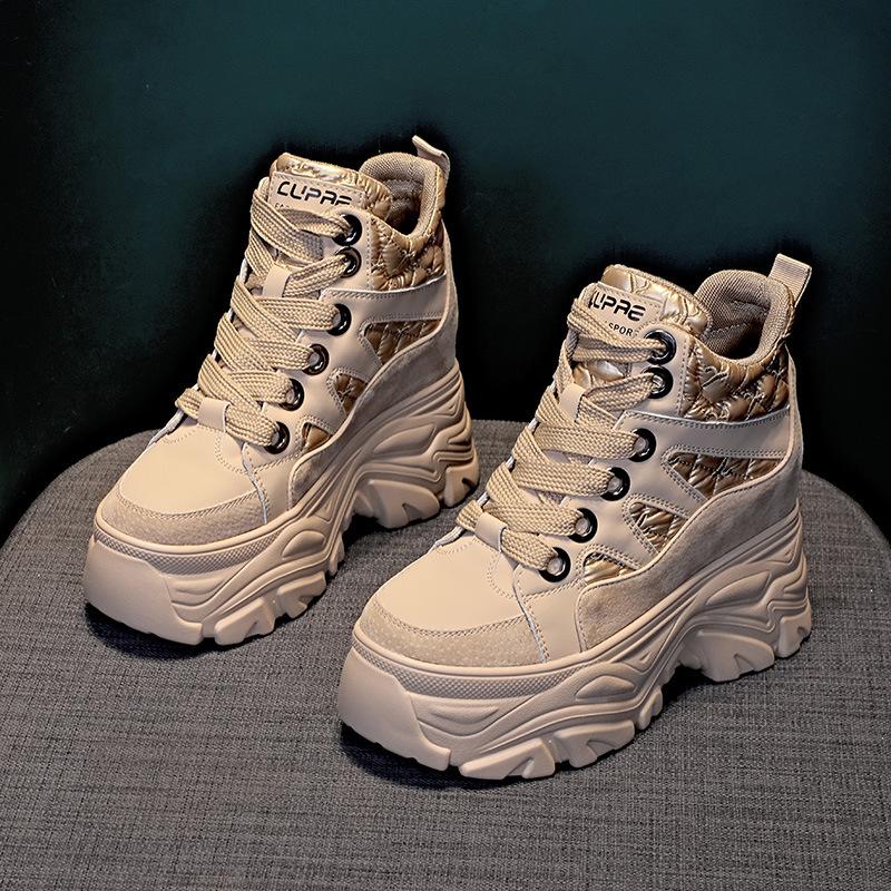 Fashion Genuine Leather Ankle Boots 8CM Spring Fashion Ladies High Platform Wedge Heels Chunky Boots Winter Plush Snow Shoes Woman