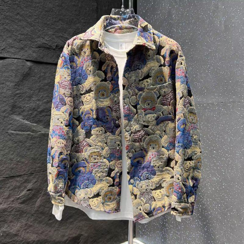 

Осенний ретро-жакет с длинными рукавами и лацканами с принтом медведя M