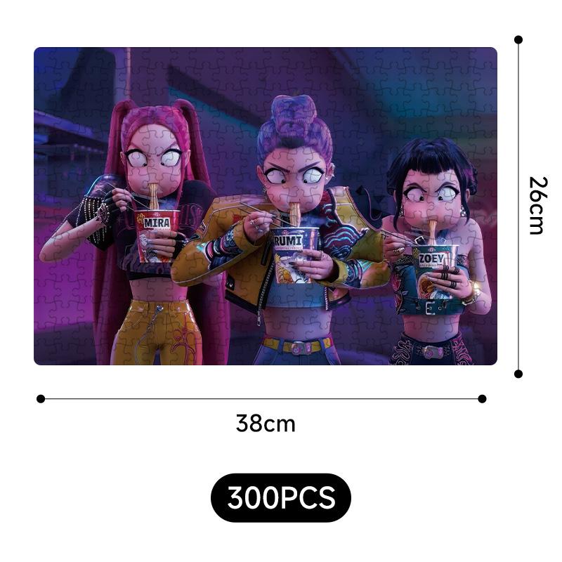 Yeni Kpop Şeytan Avcıları 38*26Cm 300 Parça Yapboz Oyuncakları Rumi Mira Zoey Huntrix Karakter Desenli Masa Oyunu Dekor Çocuk Hediye