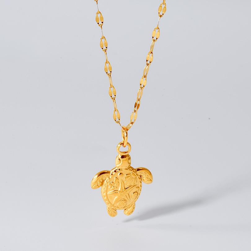 No Fade Stainless Steel Ocean Animal Necklaces For Women Men Accessories Real Gold Plated Shark Fish Tail Turtle Pendant Jewelry